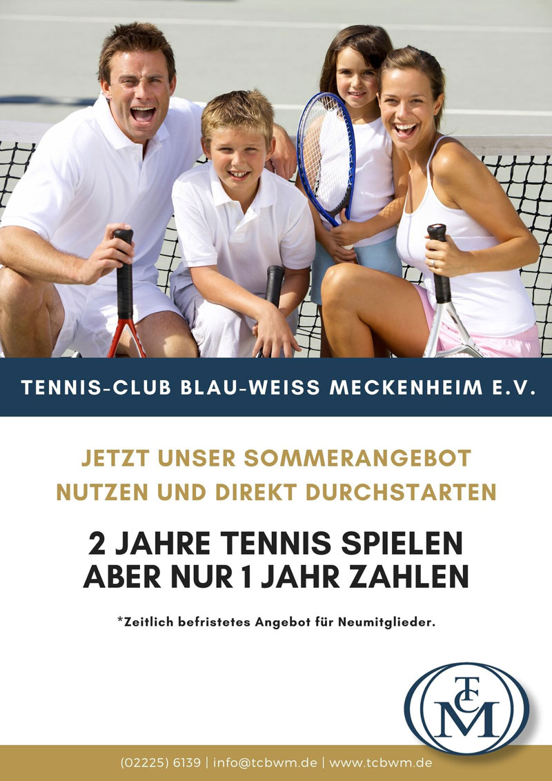 Mitgliedschaft 1 2 für 1 Angebot Neumitglieder Tennis-Club Blau Weiß Meckenheim